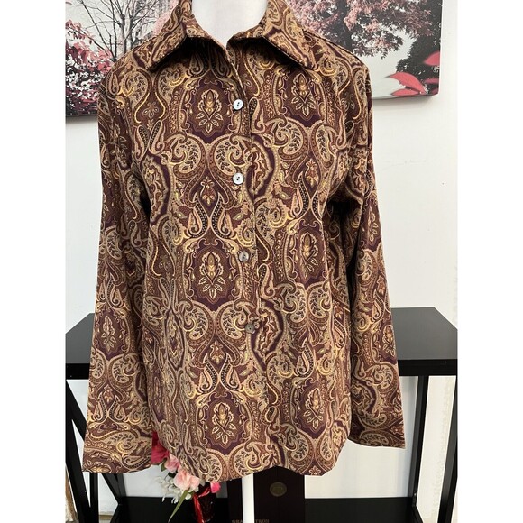 Caribbean Joe Women’s Shirt Blouse Size M Paisley Long Sleeve Button Up Collared - Picture 5 of 10